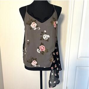 Fairy Grunge grey/pink Whimsygoth Asymmetrical Camisole Floral Flowy Tank Small